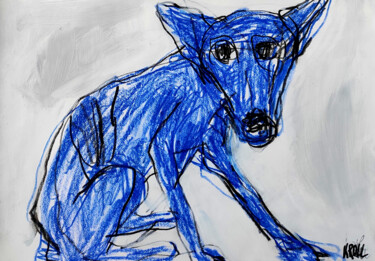 Disegno intitolato "Blauer Hund" da Barbara Kroll, Opera d'arte originale, Pastello