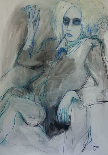Drawing titled "Sitzende Frau" by Barbara Kroll, Original Artwork, Pastel