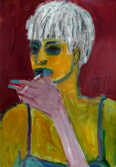 Картина под названием "Mädchen mit Zigaret…" - Barbara Kroll, Подлинное произведение искусства, Акрил