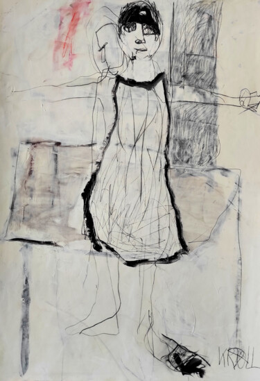 Disegno intitolato "Junges Mädchen mit…" da Barbara Kroll, Opera d'arte originale, Matita