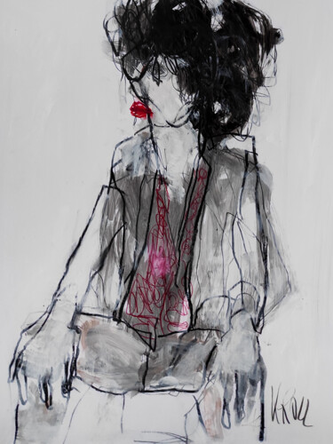Рисунок под названием "Sitzende Frau mit r…" - Barbara Kroll, Подлинное произведение искусства, Пастель