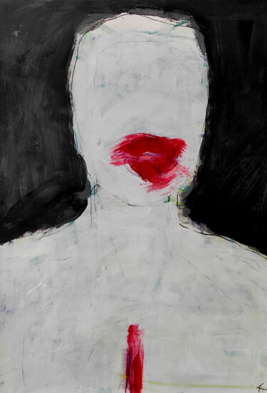 Картина под названием "Portrait mit roten…" - Barbara Kroll, Подлинное произведение искусства, Акрил