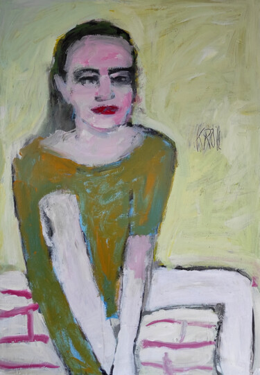 Schilderij getiteld "Portrait in Grün" door Barbara Kroll, Origineel Kunstwerk, Acryl