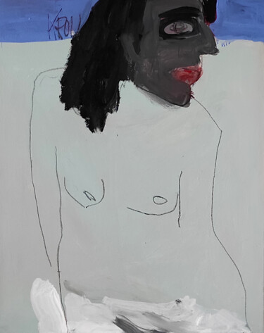 Картина под названием "Weiblicher Halbakt" - Barbara Kroll, Подлинное произведение искусства, Акрил Установлен на Деревянная…