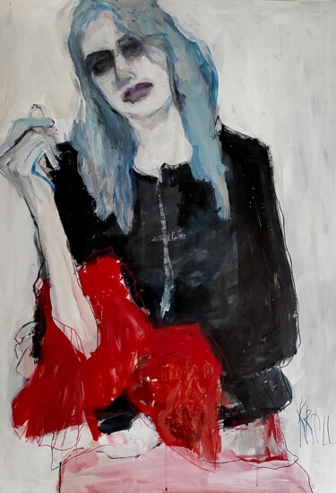 Рисунок под названием "Mädchen mit roten T…" - Barbara Kroll, Подлинное произведение искусства, Акрил