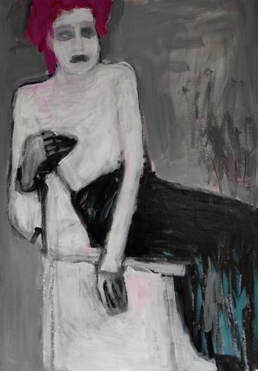 Schilderij getiteld "Sitzende Frau auf e…" door Barbara Kroll, Origineel Kunstwerk, Acryl
