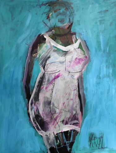 Schilderij getiteld "Frau im weißen Kleid" door Barbara Kroll, Origineel Kunstwerk, Acryl