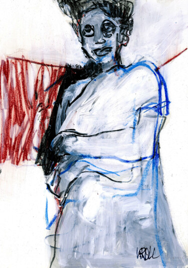 Drawing titled "Stehende Frau" by Barbara Kroll, Original Artwork, Conté