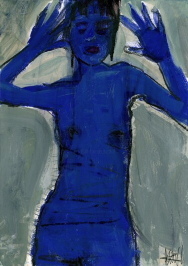 Painting titled "Blauer Akt" by Barbara Kroll, Original Artwork, Acrylic