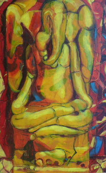 Картина под названием ""Ganesh"" - Barbara Piatti, Подлинное произведение искусства, Масло Установлен на Деревянная рама для…