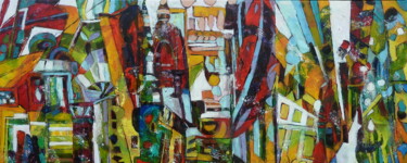 Painting titled ""Chowk"" by Barbara Piatti, Original Artwork, Oil Mounted on Wood Stretcher frame