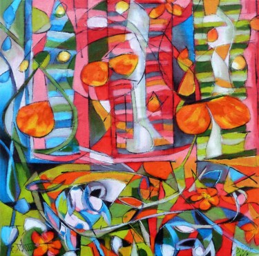 Картина под названием ""Red Happening" I" - Barbara Piatti, Подлинное произведение искусства, Масло Установлен на Деревянная…