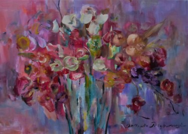 Schilderij getiteld "Bouquet with tulips…" door Barbara Przyborowska, Origineel Kunstwerk, Acryl