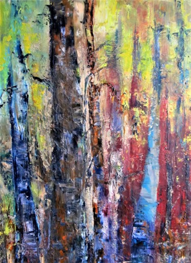 Painting titled "Las XI. Forest XI" by Barbara Przyborowska, Original Artwork, Oil