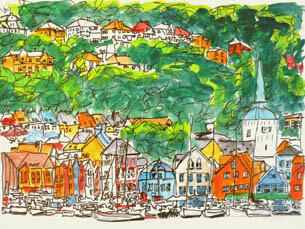 Картина под названием "Bergen Harbor" - Barbara Tabachnick, Подлинное произведение искусства, Акрил