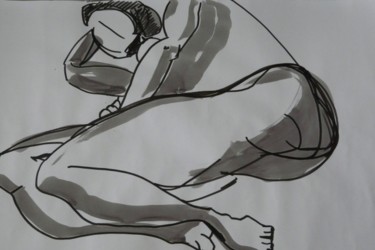 Dessin intitulée "femme allongée repl…" par Barbara Bernard, Œuvre d'art originale