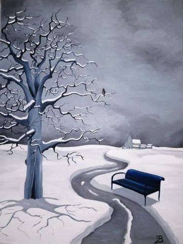 Schilderij getiteld "En attendant l'hiver" door Barbara Eckgold, Origineel Kunstwerk, Olie