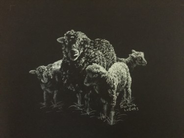 Рисунок под названием "Sheep" - Barbara Labutis, Подлинное произведение искусства, Древесный уголь