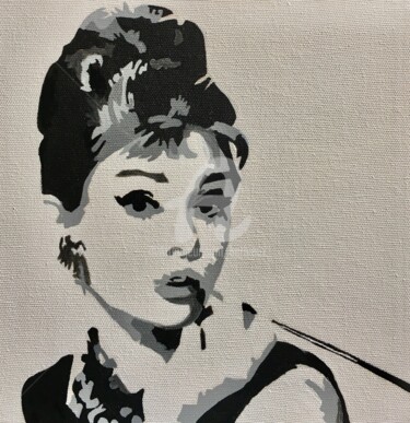 Картина под названием "Audrey Hepburn" - Adri Barbieux, Подлинное произведение искусства, Акрил Установлен на Деревянная пан…