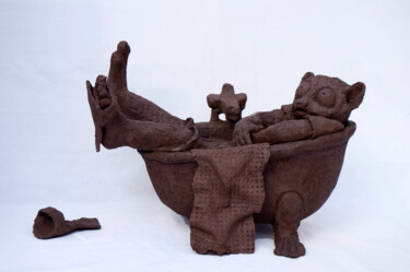 Sculpture titled "Monsieur tarsier" by Barbotine Ciselet, Original Artwork, Ceramics