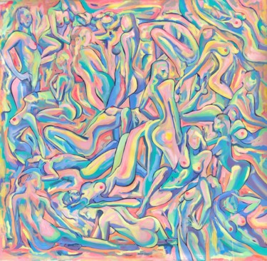 Schilderij getiteld "Colored Erotic Nigh…" door Barbsie, Origineel Kunstwerk, Olie