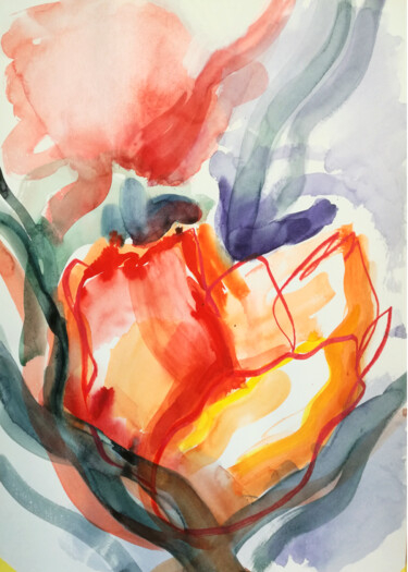 Malerei mit dem Titel "Red reflection" von Yuliya Bardun, Original-Kunstwerk, Aquarell