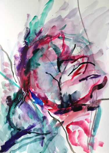Malerei mit dem Titel "Flower" von Yuliya Bardun, Original-Kunstwerk, Aquarell