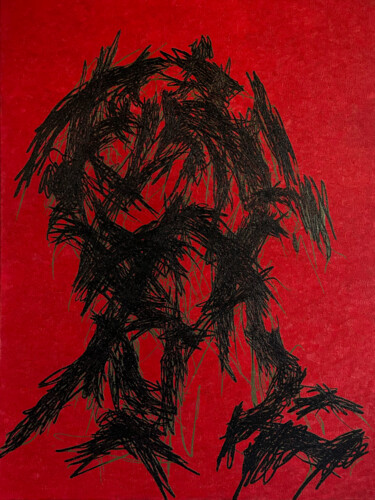 Schilderij getiteld "Red Portrait II" door Ihar Barkhatkou, Origineel Kunstwerk, Olie