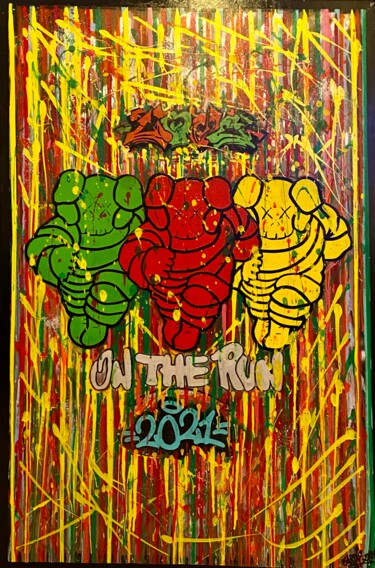 Malerei mit dem Titel "Love on the run" von Baroke, Original-Kunstwerk, Acryl Auf Keilrahmen aus Holz montiert