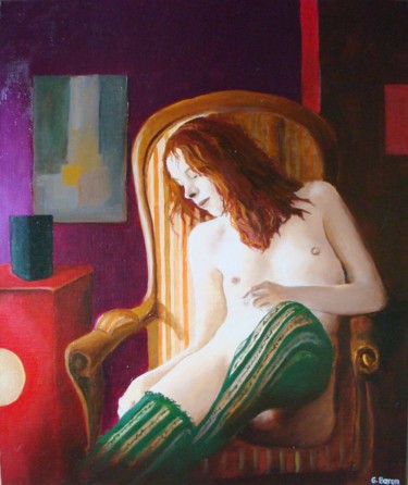 Painting titled "nu au fauteuil" by Baron, Original Artwork, Oil