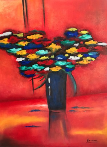 Peinture intitulée "Bouquet-multicolor.…" par René Barranco, Œuvre d'art originale, Huile