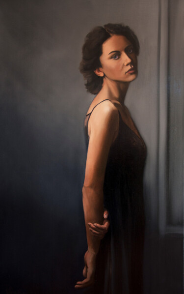 Peinture intitulée "Lady in Black" par Bart Van Zweeden, Œuvre d'art originale, Huile