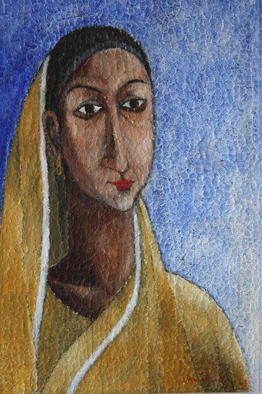 Painting titled "The Portraits - She…" by Basil Cooray, Original Artwork, Acrylic Mounted on Other rigid panel