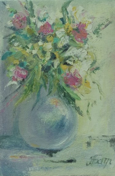 Painting titled "цветы 9" by Aleksandra Batrakova, Original Artwork, Oil
