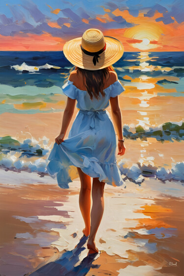 Artes digitais intitulada "girl on beach" por Johannes Baul, Obras de arte originais, Trabalho Digital 2D