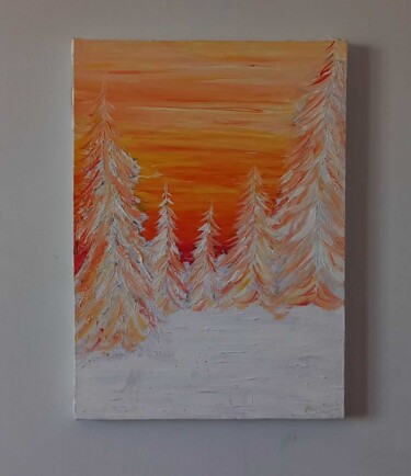 Pintura titulada "sunset, snow and pi…" por Bayan Mahdi, Obra de arte original, Acrílico