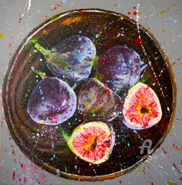 Painting titled "Still Life Figs Sta…" by Bazévian Delacapucinière, Original Artwork, Acrylic Mounted on Cardboard