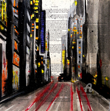 "NYC City lights" başlıklı Tablo Bazévian Delacapucinière tarafından, Orijinal sanat, Petrol Ahşap Sedye çerçevesi üzerine m…
