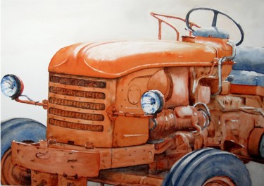 Painting titled "le tracteur de fran…" by Bernard Camborde, Original Artwork, Watercolor