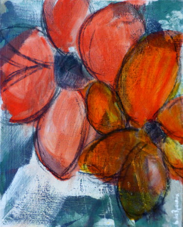 Pintura titulada "Deux fleurs rouges" por Bernard Des Roseaux, Obra de arte original, Oleo Montado en Bastidor de camilla de…