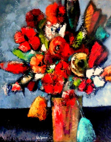 Pintura intitulada "Bouquet imaginaire…" por Bernard Des Roseaux, Obras de arte originais, Óleo Montado em Armação em madeira