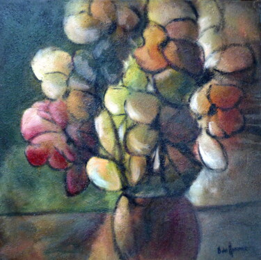 Pittura intitolato "Fleurs au vase rond" da Bernard Des Roseaux, Opera d'arte originale, Olio Montato su Telaio per barella…