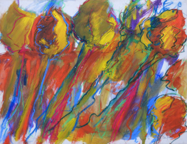 Картина под названием "Fleurs ou arbres 1" - Bernard Des Roseaux, Подлинное произведение искусства, Акрил Установлен на Дере…