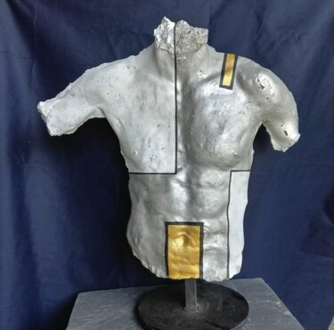 Sculpture titled "Busto - Stefano Gor…" by Be Part Of Art, Original Artwork, Concrete Mounted on Metal