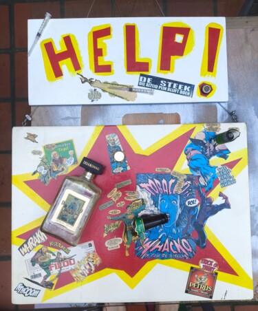 Collages intitolato "Superhero " HELP "…" da Benoit Van Canneyt (Beach Art Blankenberge), Opera d'arte originale, Carta