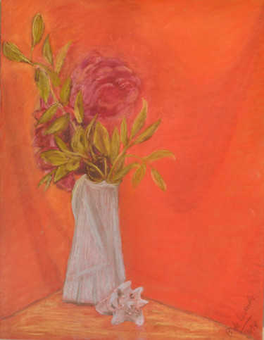 Zeichnungen mit dem Titel "bouquet rouge sur f…" von B De Lavaulx, Original-Kunstwerk, Pastell