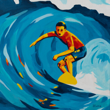 「Out of the Blue Wave」というタイトルの絵画 Beate Blumeによって, オリジナルのアートワーク, アクリル ウッドストレッチャーフレームにマウント