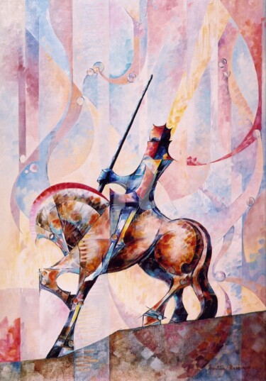 Peinture intitulée "Longin a cheval de…" par Béatrice Bedeur, Œuvre d'art originale, Huile