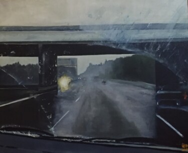 Painting titled "Pluie2" by Béatrice Berchon, Original Artwork, Oil Mounted on Wood Stretcher frame
