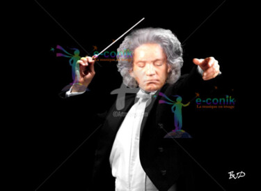 Digitale Kunst mit dem Titel "Beethoven dirige Be…" von Béatrice Véronique Douda, Original-Kunstwerk, Digitale Malerei Auf K…